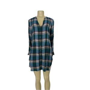Akemi Kim Anthropologie XS Women Lucie Plaid Tunic Shirt Hi Low Round Hem L7v